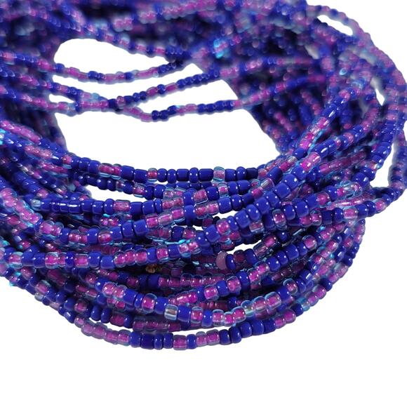 48" Long Purple Blue Seed Bead Necklace Boho Multistrand India Handmade  NEW - Picture 4 of 10